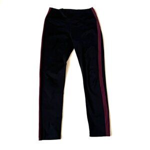 Splits59 Womens L Legging Black Burgundy Stripe Athletic High Waist Rigor 7/8